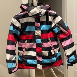 Reima kids waterproof insulated striped jacket Y7, detachable hood.